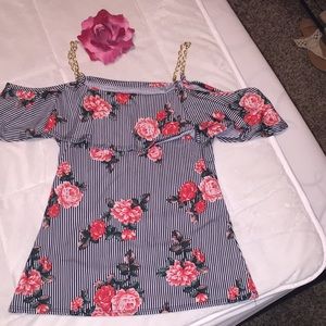 Floral/lines off shoulder Blouse